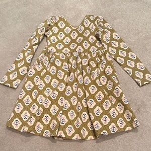 Hanna Andersson Olive Green Floral Print Long-Sleeve Dress